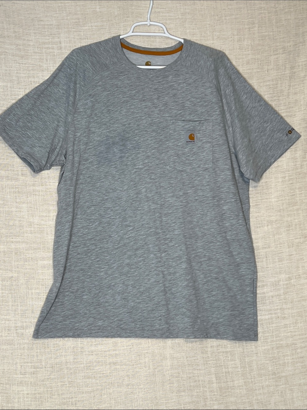 Carhartt Force Short-Sleeve Pocket Tee in Heather Gray with Tan Trim